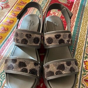 Skechers Gray Sandals with Leopard Accents